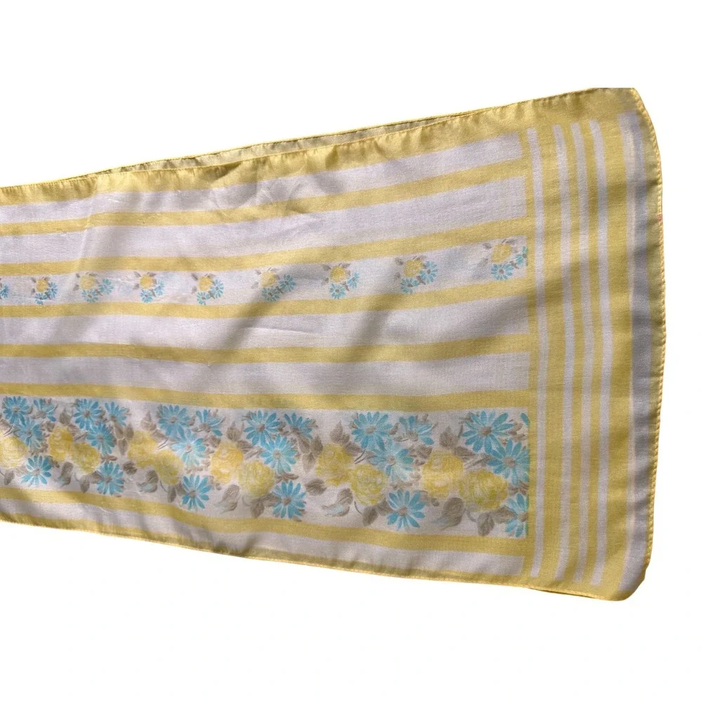 Vintage Floral Satin Scarf‎ Lot of 2 – Pastel Purple & Yellow Spring Easter